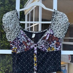 Nordstrom Floral Patchwork Blouse - Black, Purple, White, Yellow